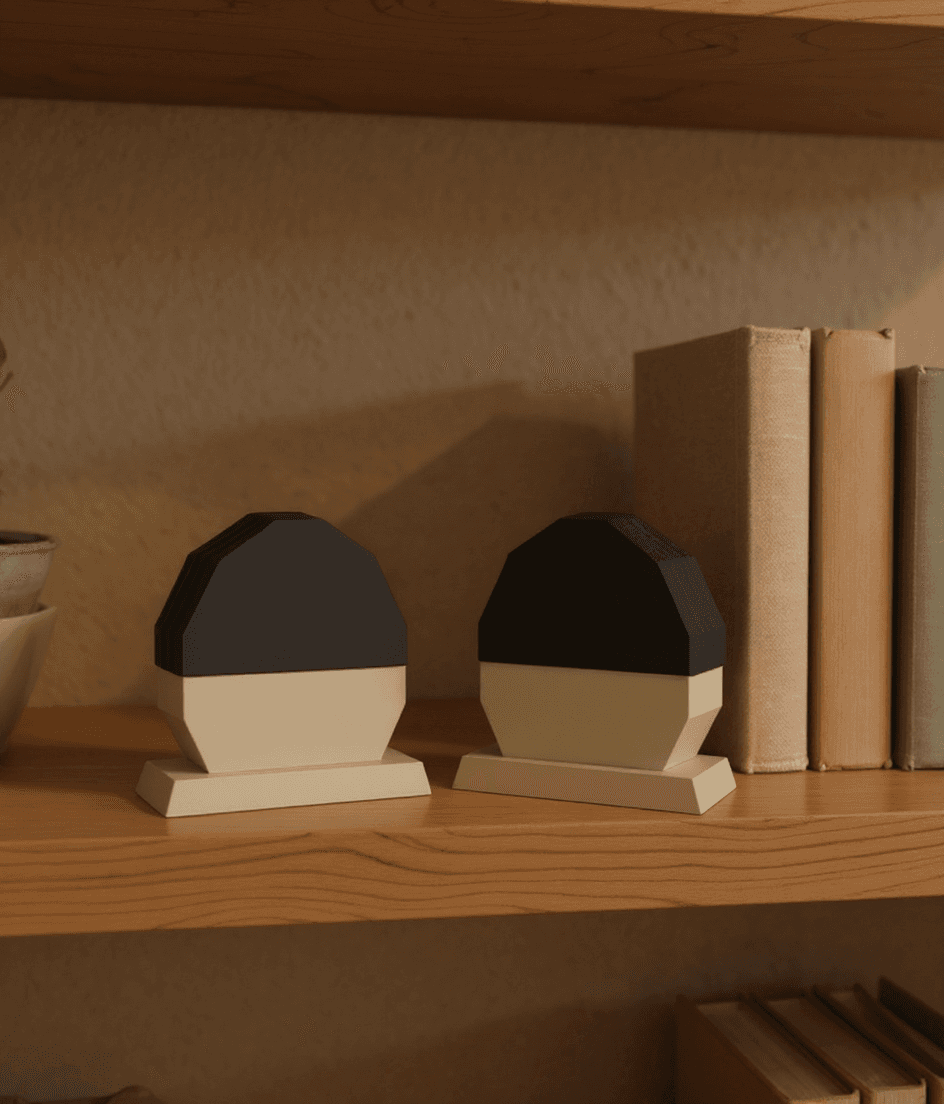 Armadillo Bookends styled in a real home, bookend shelf