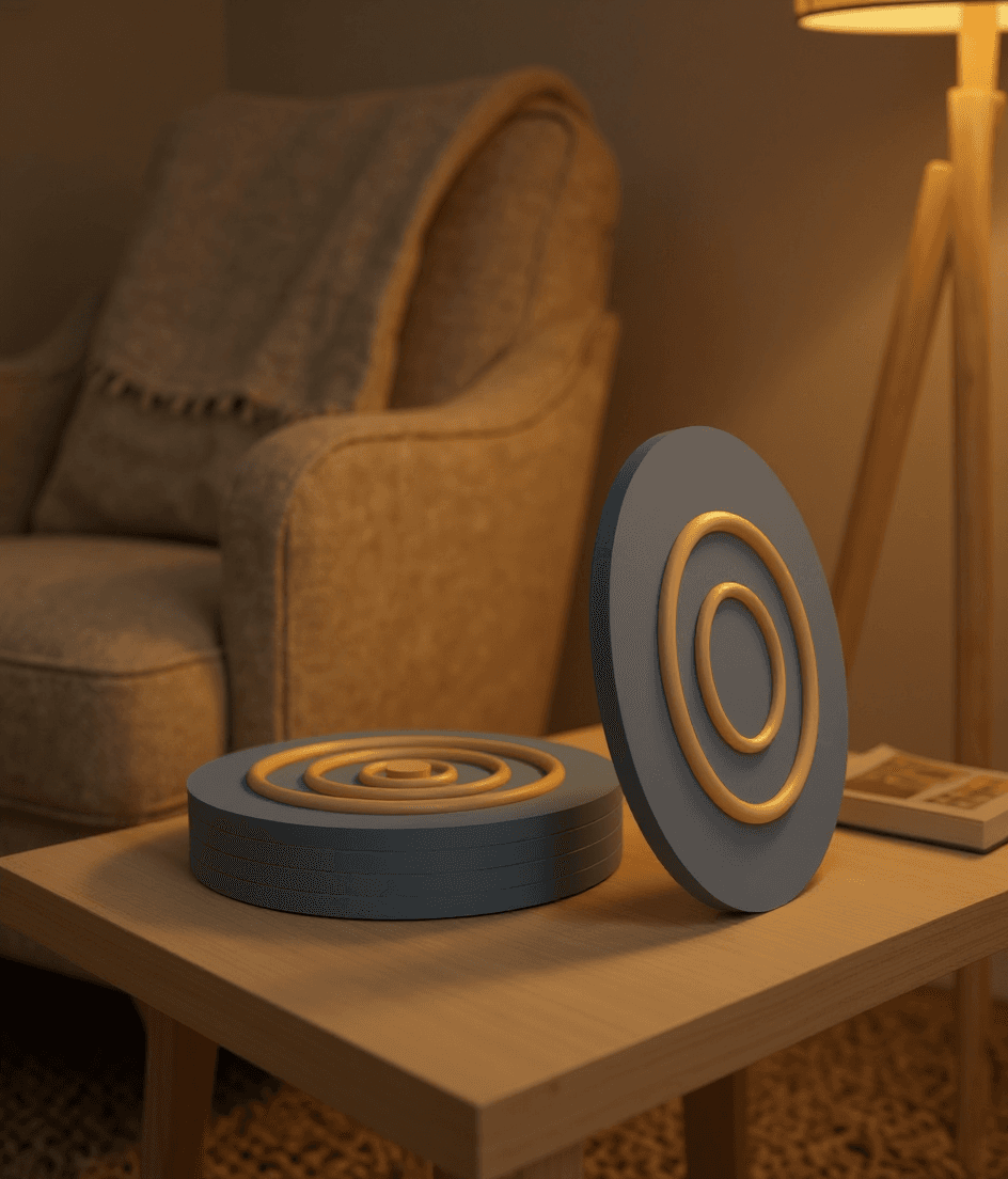 Bluebonnet Coasters styled in a reading nook
