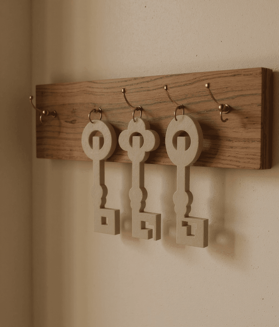 Homestead Key Ornaments styled on a hook board