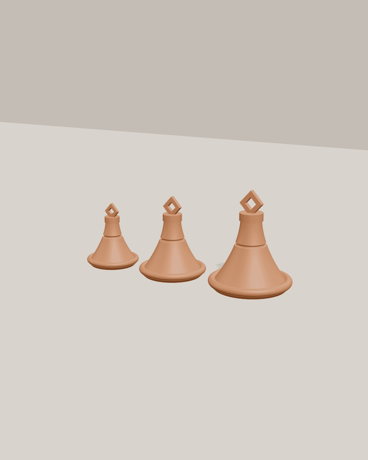 Mission Bell Ornaments, studio view 1